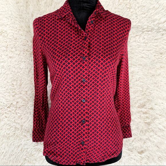 BANANA REPUBLIC Red Boyfriend Fit Flannel Button Down Shirt Ruffle Hem XS - Picture 2 of 8